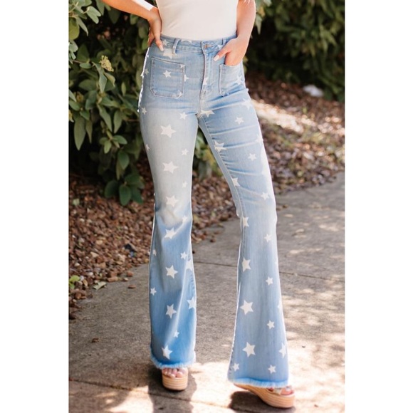 Wild Luxe Denim - PRICE DROP Light Wash Star Print Flare Jeans